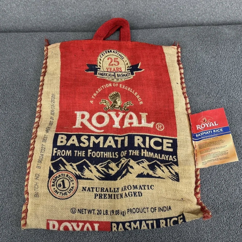 Royal Basmati Burlap‎ Rice Bag with Zipper Red Handles 18